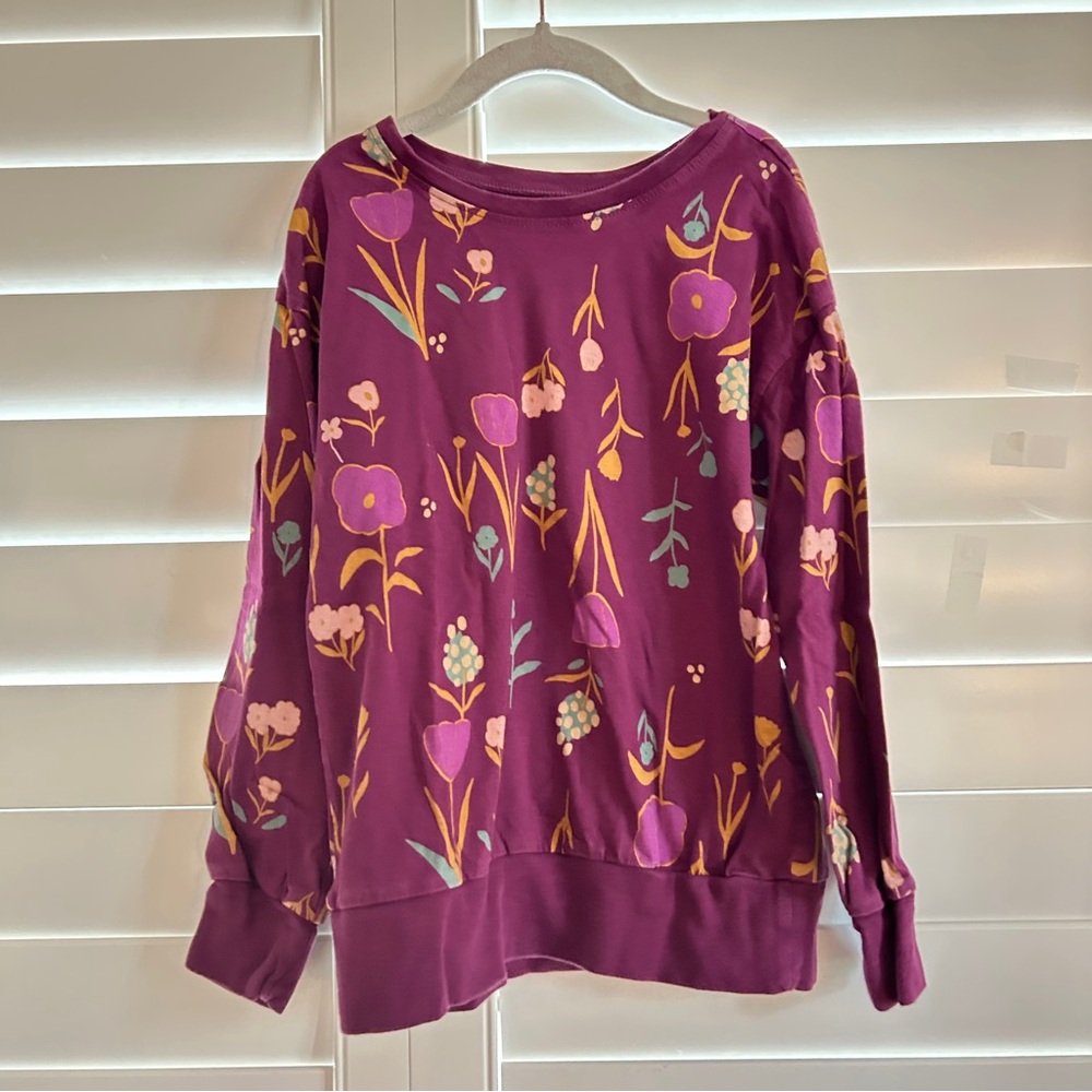 Tea Collection Floral Print Long Sleeved Knit Top Purple Multi Size 7